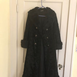 Vintage long black faux fur winter coat